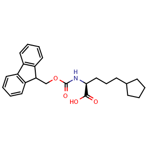 Chemical structure of (S)-2-(Fmoc-amino)-5-cyclopentylpentanoic acid , CAS 2349606-67-1, AChemBlock V151518