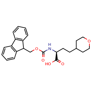 Chemical structure of (S)-2-(Fmoc-amino)-4-(tetrahydropyran-4-yl)butanoic acid , CAS 2348350-11-6, AChemBlock V151536