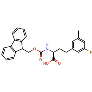 Chemical structure of Fmoc-3-fluoro-5-methyl-L-homophenylalanine , CAS 2350171-32-1, AChemBlock V151542