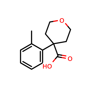 Chemical structure of 4-(2-Methylphenyl)-tetrahydropyran-4-carboxylic acid , CAS 3648-77-9, AChemBlock V151544