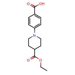Chemical structure of 4-[4-(Ethoxycarbonyl)piperidin-1-yl]benzoic acid , CAS 179487-86-6, AChemBlock V151545