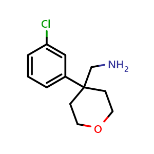 Chemical structure of 4-(3-Chlorophenyl)tetrahydro-2H-pyran-4-methanamine , CAS 1017450-92-8, AChemBlock V151705