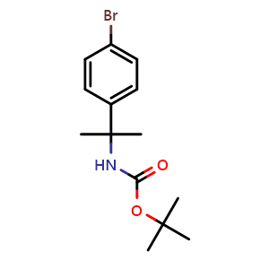 Chemical structure of tert-Butyl 2-(4-bromophenyl)propan-2-ylcarbamate , CAS 214973-83-8, AChemBlock V151744
