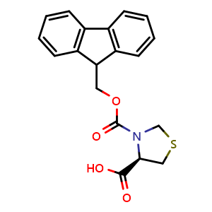 Chemical structure of N-Fmoc-(R)-thiazolidine-4-carboxylic acid , CAS 133054-21-4, AChemBlock V151807