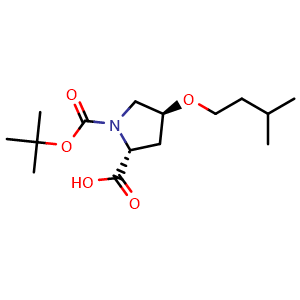 Chemical structure of (4S)-1-Boc-4-(3-methylbutoxy)-D-proline , CAS 147266-72-6, AChemBlock V151990