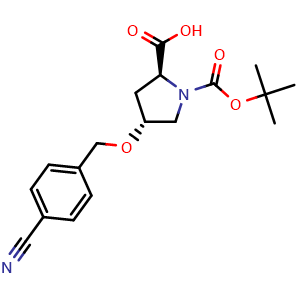 Chemical structure of (4R)-1-Boc-4-(4-cyanobenzyloxy)-L-proline , CAS 1309352-38-2, AChemBlock V152009