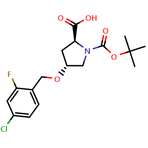 Chemical structure of (4R)-1-Boc-4-(4-chloro-2-fluorobenzyloxy)-L-proline , CAS 1039362-33-8, AChemBlock V152024