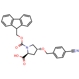 Chemical structure of (4R)-1-Fmoc-4-(4-cyanobenzyloxy)-L-proline , CAS 1309352-39-3, AChemBlock V152032