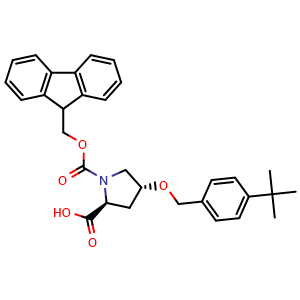 Chemical structure of (4R)-1-Fmoc-4-(4-tert-butylbenzyloxy)-L-proline , CAS 1039362-47-4, AChemBlock V152035
