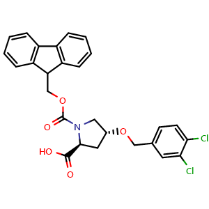 Chemical structure of (4R)-1-Fmoc-4-(3,4-dichlorobenzyloxy)-L-proline , CAS 1039362-57-6, AChemBlock V152037