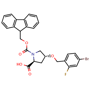 Chemical structure of (4R)-1-Fmoc-4-(4-bromo-2-fluorobenzyloxy)-L-proline , CAS 1039362-10-1, AChemBlock V152038