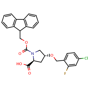 Chemical structure of (4R)-1-Fmoc-4-(4-chloro-2-fluorobenzyloxy)-L-proline , CAS 1039362-35-0, AChemBlock V152040