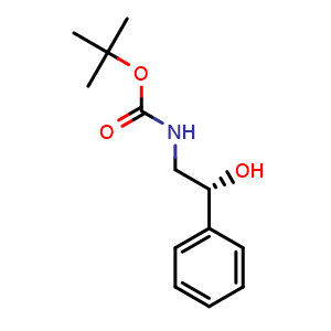 Chemical structure of (R)-N-Boc-2-hydroxy-2-phenylethylamine , CAS 86013-50-5, AChemBlock V152104