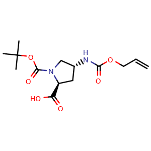 Chemical structure of (4R)-1-Boc-4-(allyloxycarbonylamino)-L-proline , CAS 2309297-75-2, AChemBlock V152106