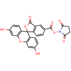 Chemical structure of 5-Carboxyfluorescein N-succinimidyl ester , CAS 92557-80-7, AChemBlock V152128