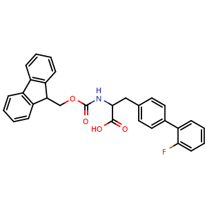 Chemical structure of Fmoc-4-(2-fluorophenyl)-DL-phenylalanine , CAS 1379838-20-6, AChemBlock V152153