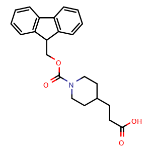 Chemical structure of N-Fmoc-4-piperidinepropionic acid , CAS 154938-68-8, AChemBlock V152188