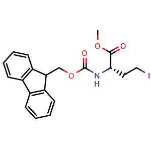 Chemical structure of (S)-2-(Fmoc-amino)-4-iodobutyric acid methyl ester , CAS 1354921-71-3, AChemBlock V152207