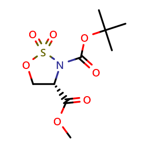 Chemical structure of Methyl (S)-3-Boc-1,2,3-oxathiazolidine-4-carboxylate 2,2-dioxide , CAS 913979-52-9, AChemBlock V152210