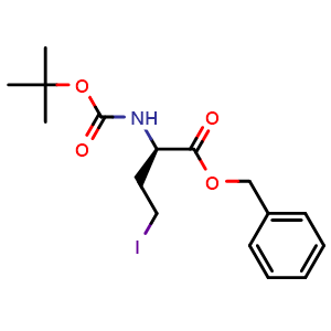 Chemical structure of (R)-2-(Boc-amino)-4-iodobutanoic acid benzyl ester , CAS 1286768-64-6, AChemBlock V152234