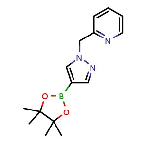 Chemical structure of 2-((4-(4,4,5,5-tetramethyl-1,3,2-dioxaborolan-2-yl)-1H-pyrazol-1-yl)methyl)pyridine , CAS 864754-22-3, AChemBlock V152293