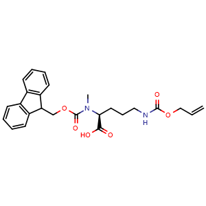 Chemical structure of N2-Fmoc-N2-methyl-N5-allyloxycarbonyl-ornithine , CAS 1858224-14-2, AChemBlock V152333