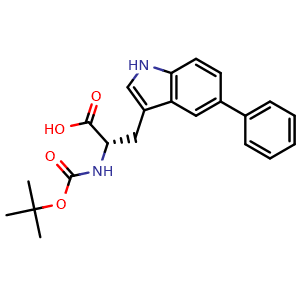 Chemical structure of N-Boc-5-phenyl-L-tryptophan , CAS 1910135-36-2, AChemBlock V152343