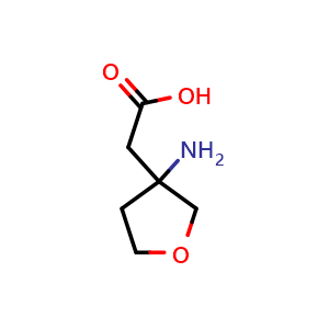 Chemical structure of 2-(3-Aminotetrahydrofuran-3-yl)acetic acid , CAS 1341575-20-9, AChemBlock V152384