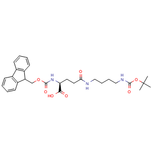Chemical structure of N2-Fmoc-N5-(4-Boc-aminobutyl)-L-glutamine , CAS 710326-52-6, AChemBlock V152430