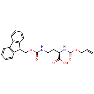 Chemical structure of (R)-2-(Allyloxycarbonylamino)-4-(Fmoc-amino)butanoic acid , CAS 2250027-36-0, AChemBlock V152455