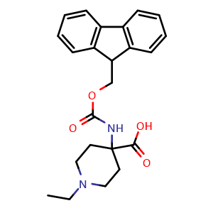 Chemical structure of 4-(Fmoc-amino)-1-ethylpiperidine-4-carboxylic acid , CAS 1699618-39-7, AChemBlock V152490