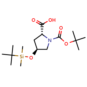 Chemical structure of (4S)-4-(TBDMS-oxy)-1-Boc-D-proline , CAS 2088455-62-1, AChemBlock V152492