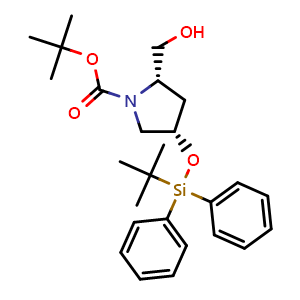 Chemical structure of (4S)-1-Boc-4-tert-butyldiphenylsilyloxy-L-prolinol , CAS 887923-73-1, AChemBlock V152592