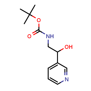 Chemical structure of 2-(Boc-amino)-1-(3-pyridinyl)ethanol , CAS 496836-39-6, AChemBlock V152609