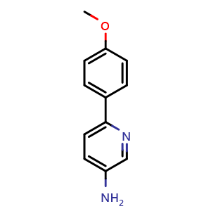 Chemical structure of 6-(4-Methoxyphenyl)pyridin-3-ylamine , CAS 52057-98-4, AChemBlock V152632