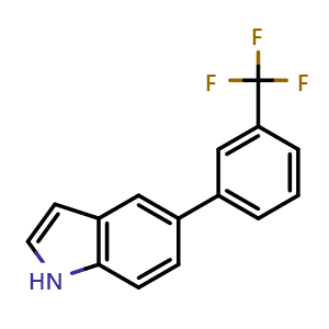 Chemical structure of 5-[3-(Trifluoromethyl)phenyl]indole , CAS 893732-69-9, AChemBlock V152648