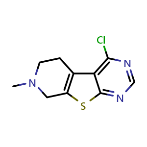 Chemical structure of 4-Chloro-5,6,7,8-tetrahydro-7-methyl-pyrido[4',3':4,5]thieno[2,3-d]pyrimidine , CAS 26830-29-5, AChemBlock V152650