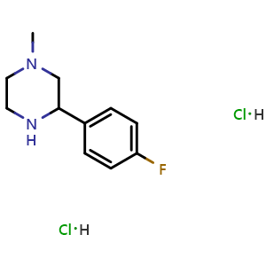 Chemical structure of 3-(4-Fluorophenyl)-1-methyl-piperazine dihydrochloride , CAS 1267437-93-3, AChemBlock V152655