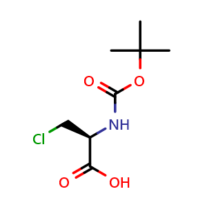 Chemical structure of N-Boc-3-chloro-D-alanine , CAS 87156-12-5, AChemBlock V152718