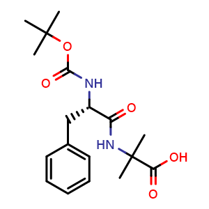 Chemical structure of (N-Boc-L-phenylalanyl)-2-methyl-alanine , CAS 115723-00-7, AChemBlock V152744