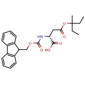 Chemical structure of N-Fmoc-D-aspartic acid 4-(1-ethyl-1-methylpropyl) ester , CAS 1926162-97-1, AChemBlock V152816