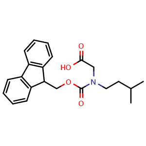 Chemical structure of N-Fmoc-N-(3-methylbutyl)glycine , CAS 2255321-55-0, AChemBlock V152845