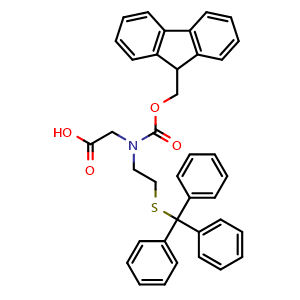 Chemical structure of N-Fmoc-N-(2-trityl-thio-ethyl)glycine , CAS 882847-27-0, AChemBlock V152891