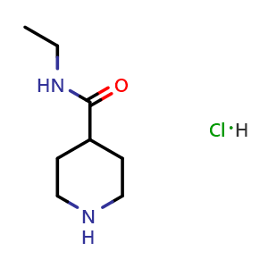 Chemical structure of N-Ethyl-4-piperidinecarboxamide hydrochloride , CAS 1981-39-1, AChemBlock V152921