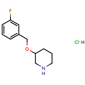 Chemical structure of 3-(3-Fluorobenzyloxy)piperidine hydrochloride , CAS 1184997-21-4, AChemBlock V152925