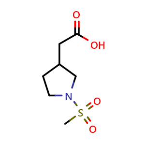 Chemical structure of 1-(Methylsulfonyl)-3-pyrrolidineacetic acid , CAS 895541-62-5, AChemBlock V152945