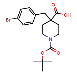 Chemical structure of 1-Boc-4-(4-bromobenzyl)-4-piperidinecarboxylic acid , CAS 1187172-54-8, AChemBlock V152946