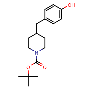 Chemical structure of 1-Boc-4-(4-hydroxybenzyl)piperidine , CAS 676528-97-5, AChemBlock V152953