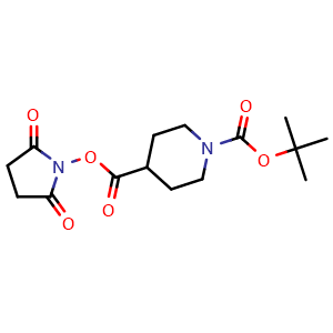 Chemical structure of N-Boc-piperidine-4-carboxylic acid N-hydroxysuccinimide ester , CAS 84358-15-6, AChemBlock V152955