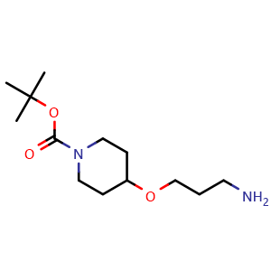 Chemical structure of 1-Boc-4-(3-aminopropoxy)piperidine , CAS 771572-33-9, AChemBlock V152956
